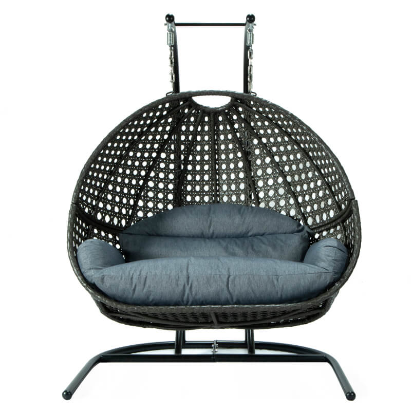 Close-up view of the durable wicker design of the hanging egg chair