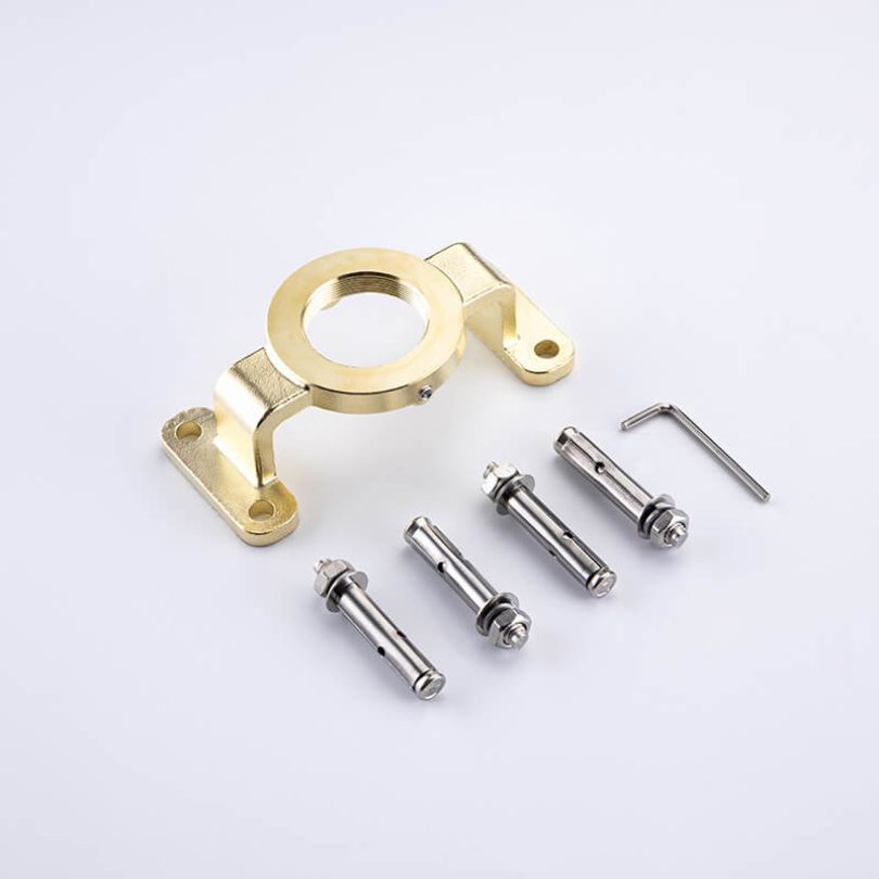 Hand shower feature of the gold freestanding faucet showcasing its usability.