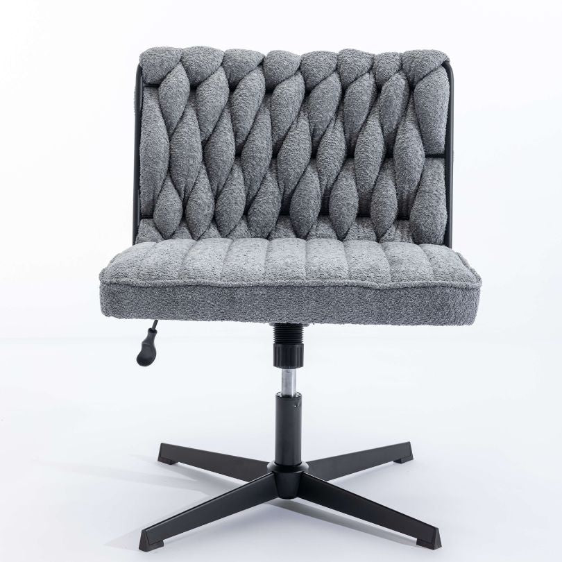 Office setup featuring the grey armless swivel chair, demonstrating its stylish integration.