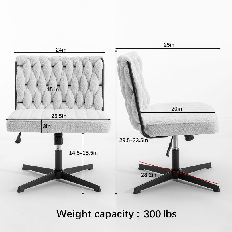 White elegant armless swivel chair in a modern office setting.