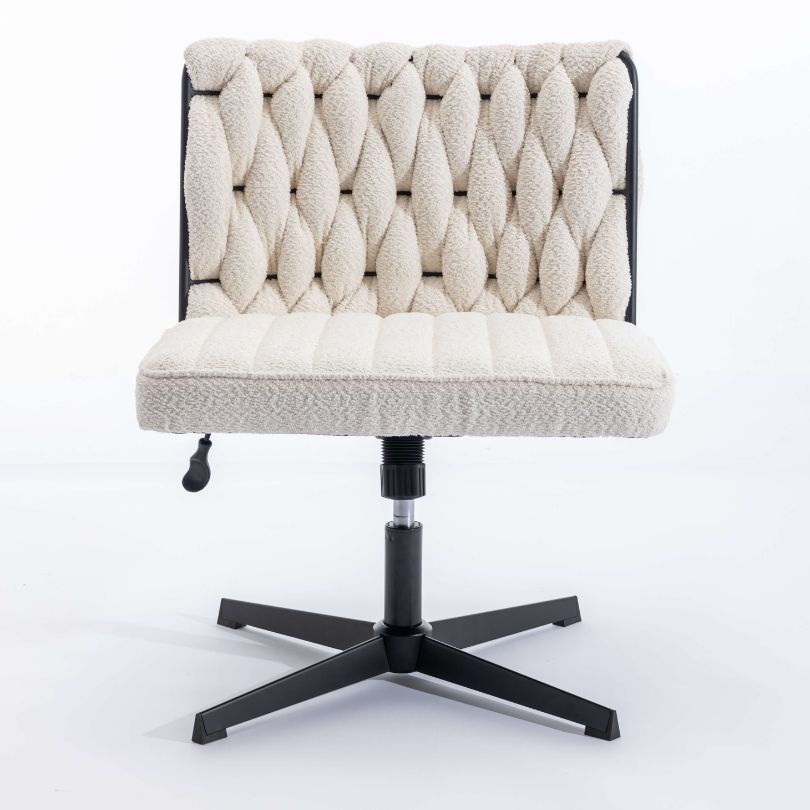 White elegant armless swivel chair in a modern office setting.
