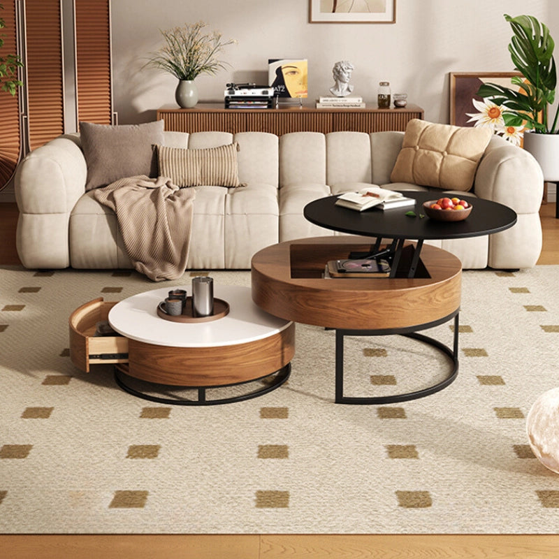 Close-up of the elegant wood coffee tables lift top feature, ideal for working or dining.