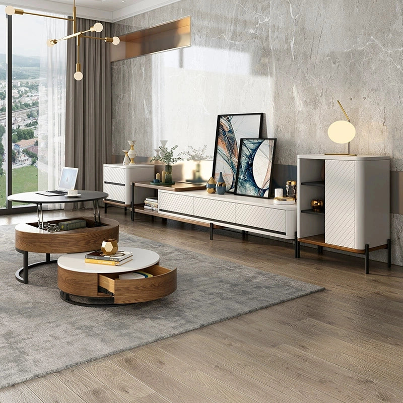 Stylish display of books and decor on the shelf of the lift top coffee table, highlighting its storage capabilities.