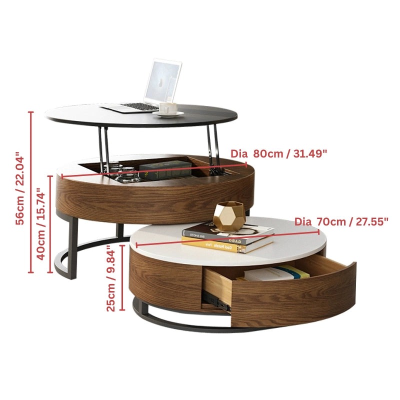 Lift top wood coffee table in a modern living room setting, showcasing its elegant design and functionality.