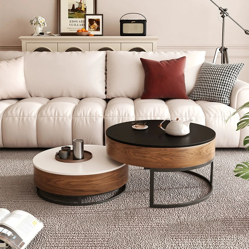 Close-up of the elegant wood coffee tables lift top feature, ideal for working or dining.