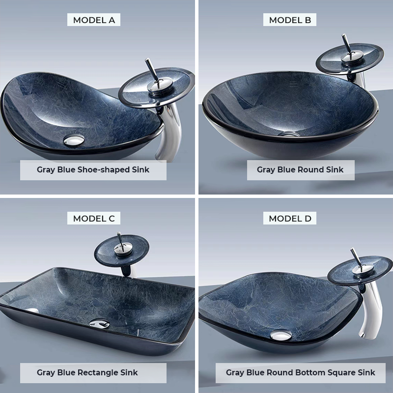 Contemporary gray blue rectangular tempered glass sink showcasing its sleek design.