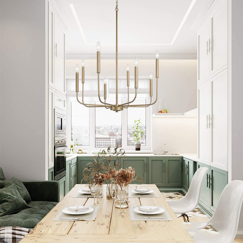 Close-up view of the Rustic Elegance Brass Candle Pendant Light highlighting its candelabra base and design.
