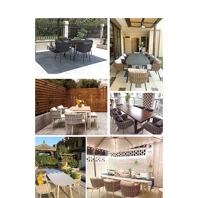 Marina outdoor dining set set up in a stylish patio setting, perfect for family meals.