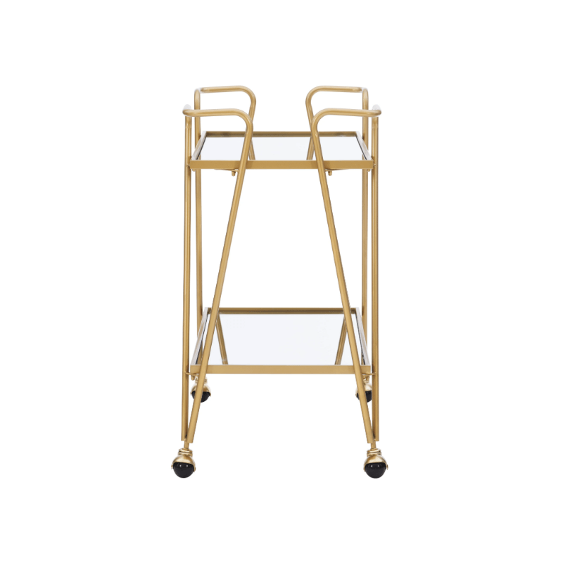Close-up view of the gold bar carts spacious shelves and elegant design.