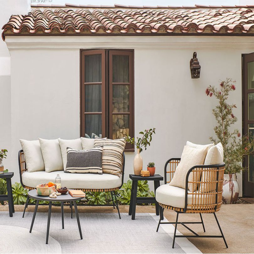 Chic Mid-Century Rattan Patio Conversation Set - Image 2