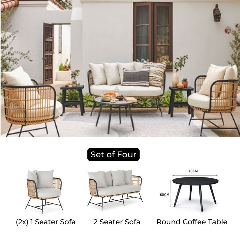 Chic Mid-Century Rattan Patio Conversation Set - Image 7
