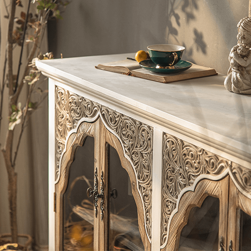 Front view of the Classic Mid-Century Solid Wood Dining Sideboard showcasing its elegant design.