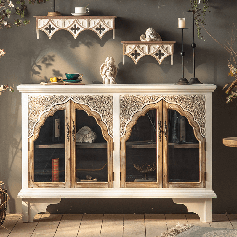 Front view of the Classic Mid-Century Solid Wood Dining Sideboard showcasing its elegant design.