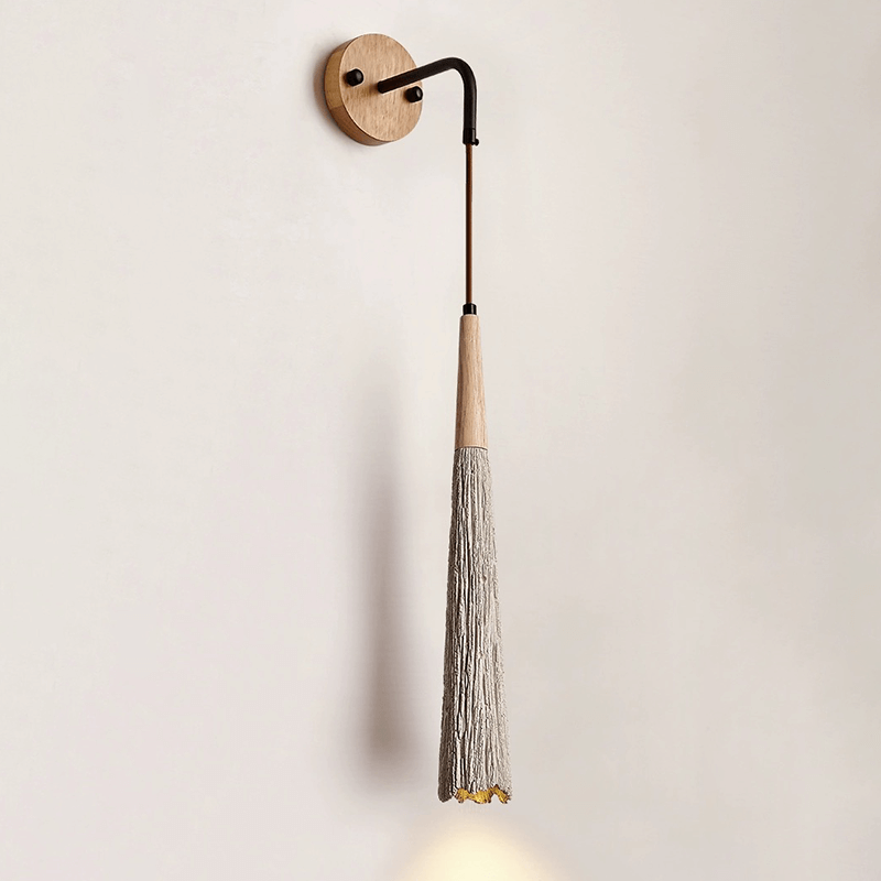 Elegant Mid-Century Wood Wall Sconce in a cozy living room setting
