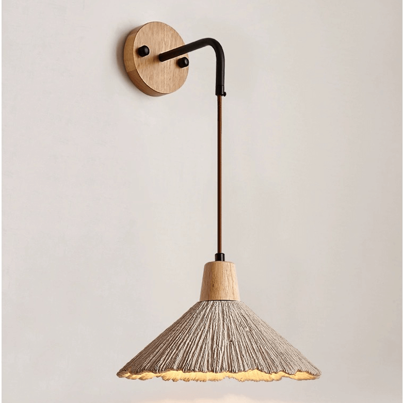 Elegant Mid-Century Wood Wall Sconce in a cozy living room setting