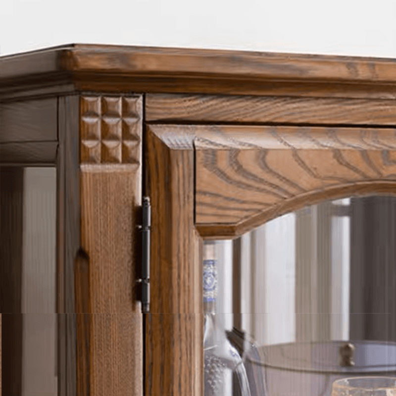 Close-up of the elegant drawers on the mid-century modern walnut cabinet.