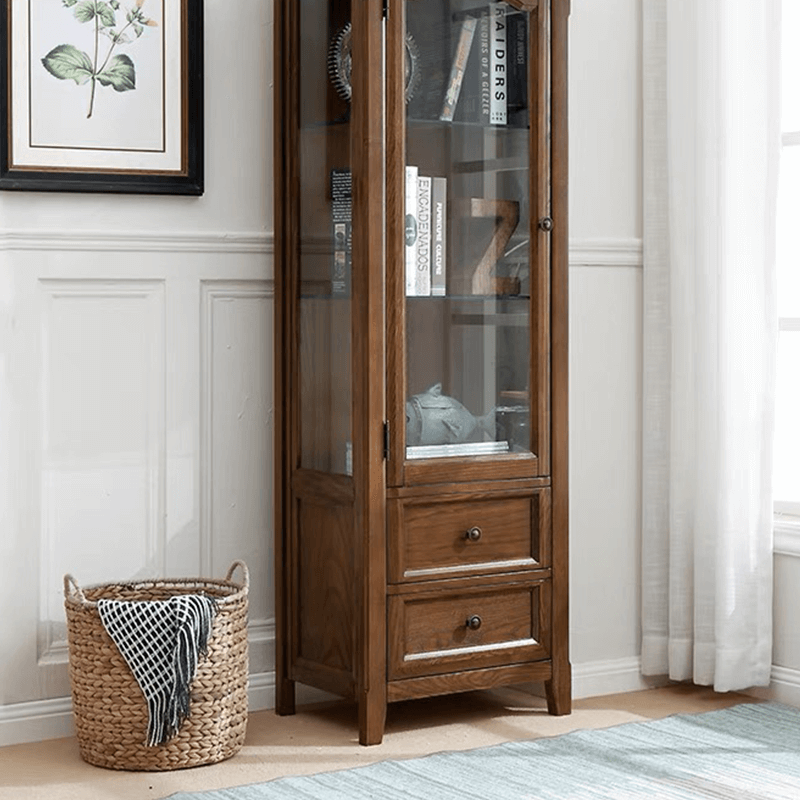 Interior view of the walnut display cabinet, highlighting the spacious shelves and drawers.