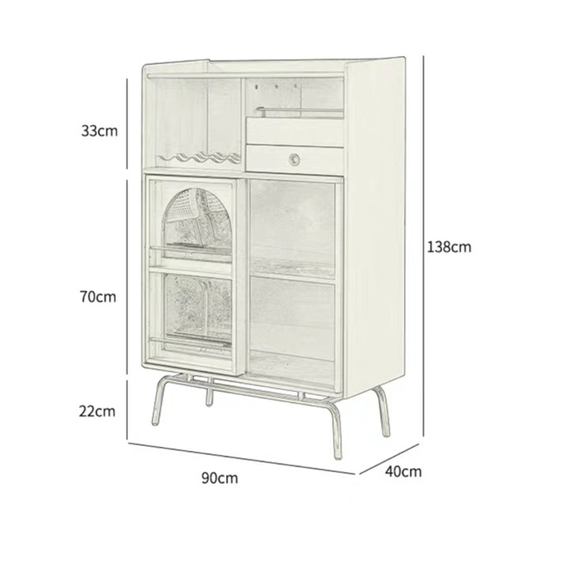 Front view of the elegant mid century modern wine cabinet showcasing its sleek design and storage options.