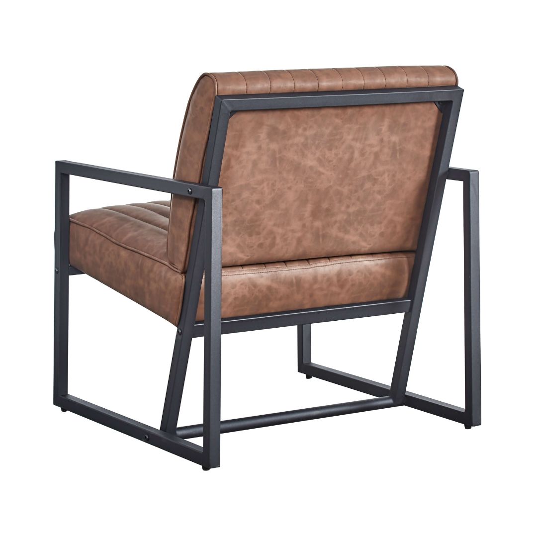 Lifestyle shot of the steel frame chair styled in a mid century modern living room