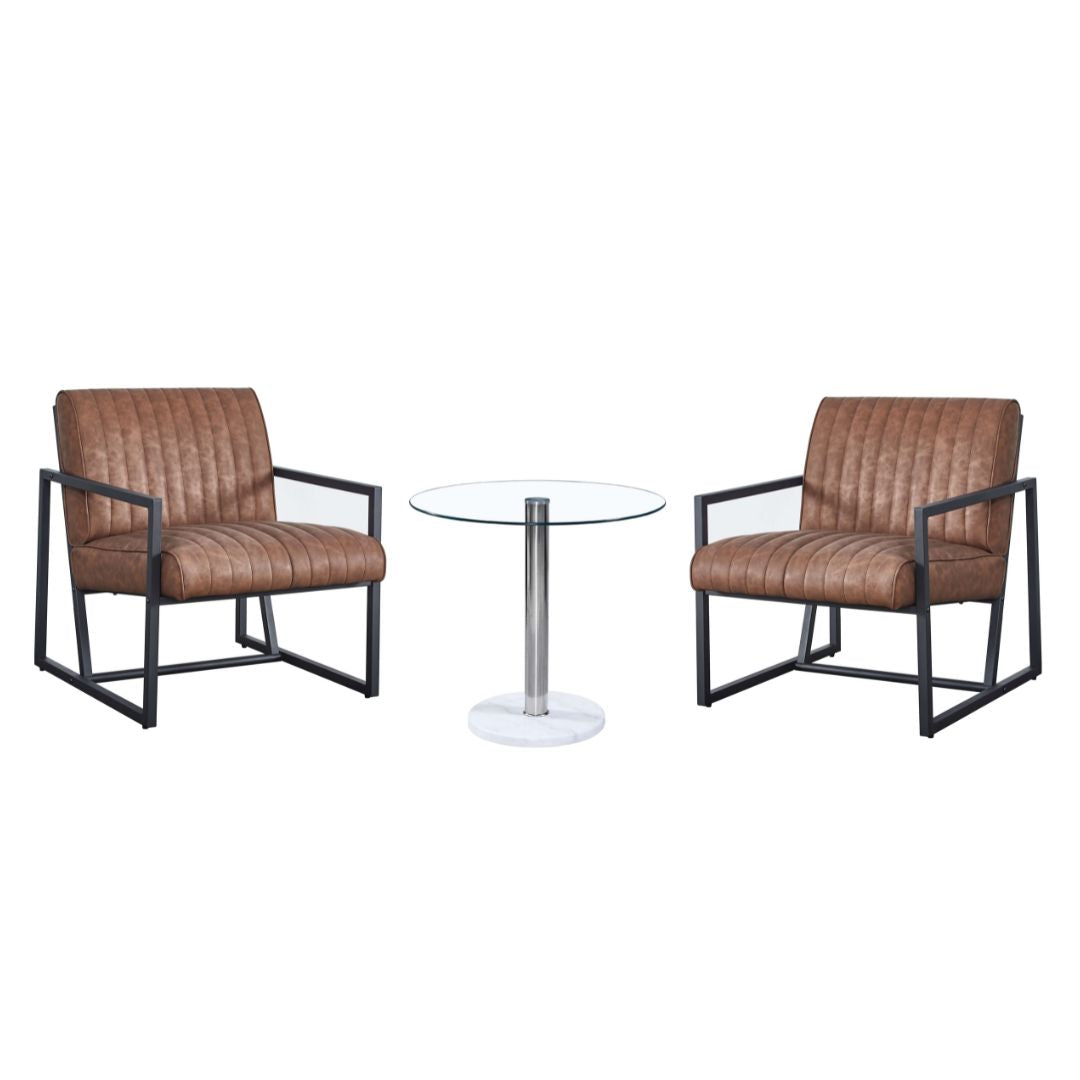 Lifestyle shot of the steel frame chair styled in a mid century modern living room