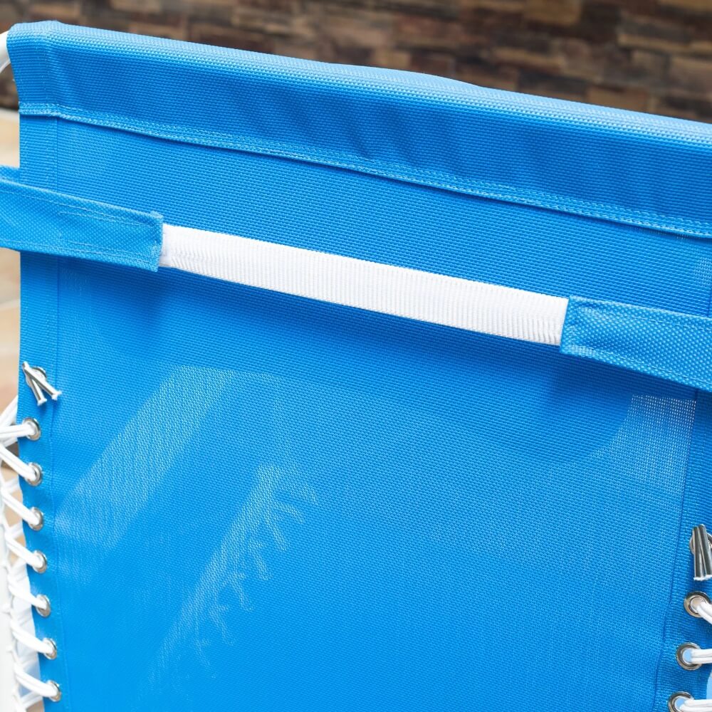 Caravan Comfort Blue Folding Outdoor Chair folded for easy transport.