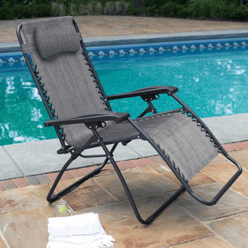 Caravan Comfort Blue Folding Outdoor Chair folded for easy transport.