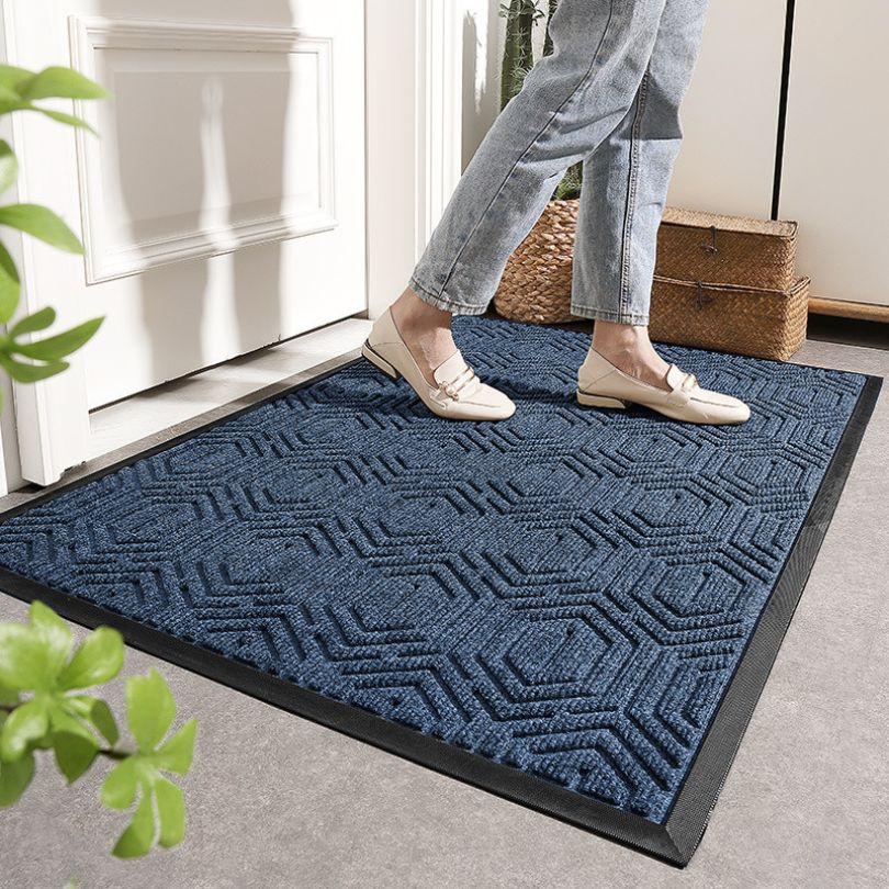 Geometric Minimalist Entryway Rug in blue, perfect for busy homes