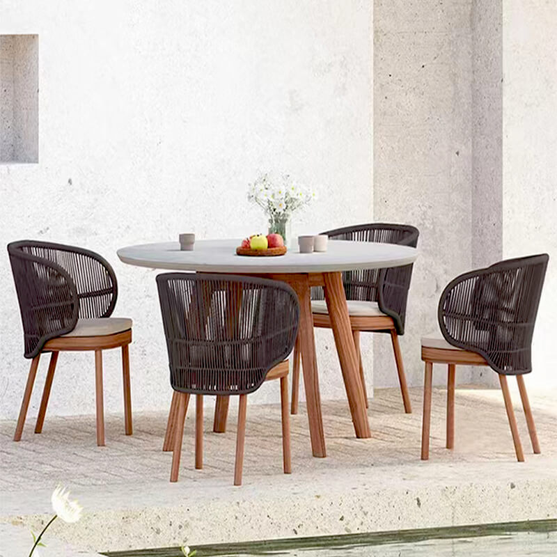 Close-up of waterproof cushions on the rattan furniture