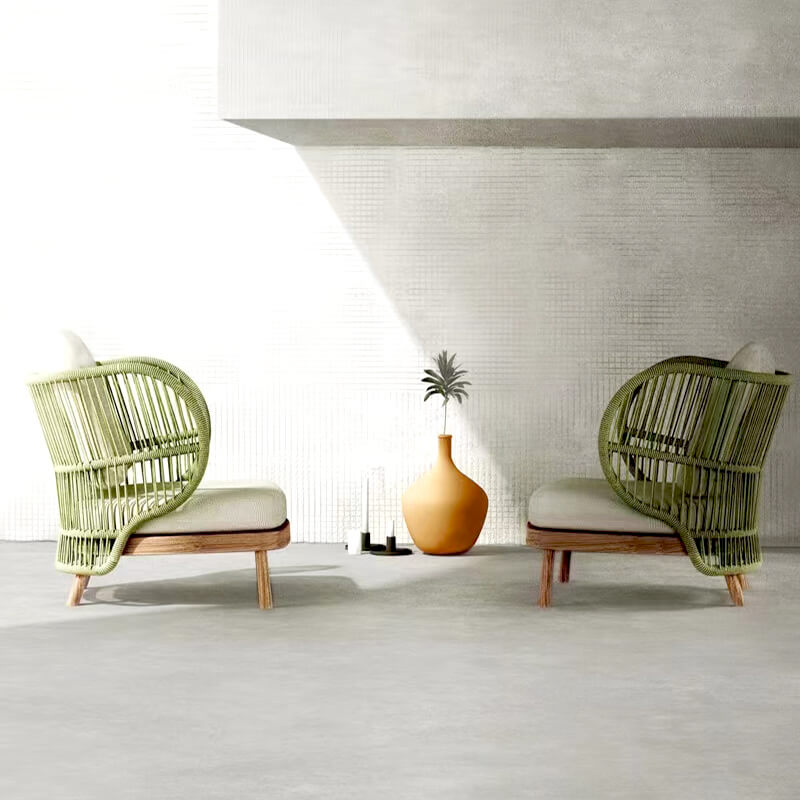 Elegant rattan patio set arranged on a sunny deck