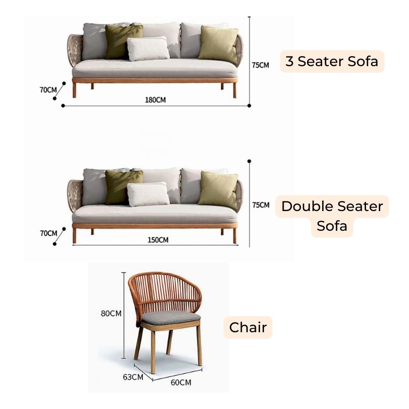 Close-up of waterproof cushions on the rattan furniture