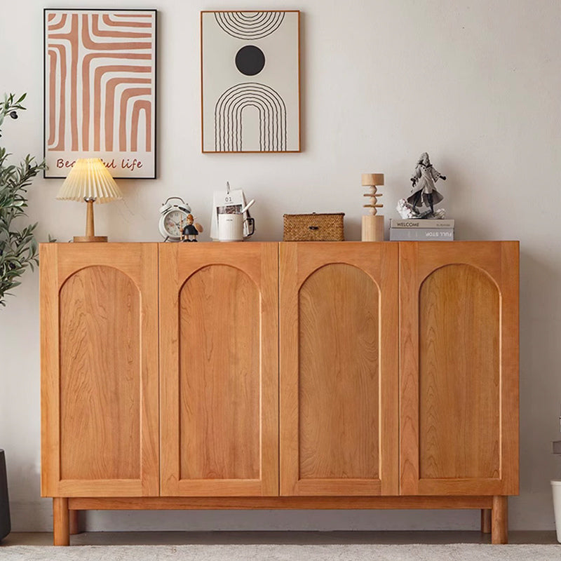 Front view of the elegant solid wood shoe cabinet with doors, showcasing its minimalist design and spacious storage.