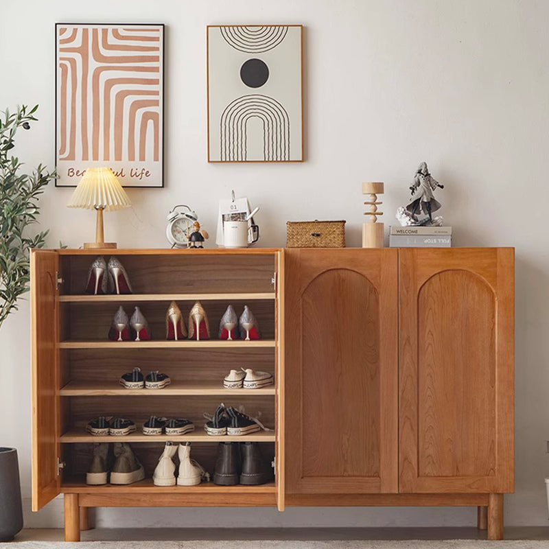 Interior view of the shoe cabinet demonstrating ample space for organized shoe storage.