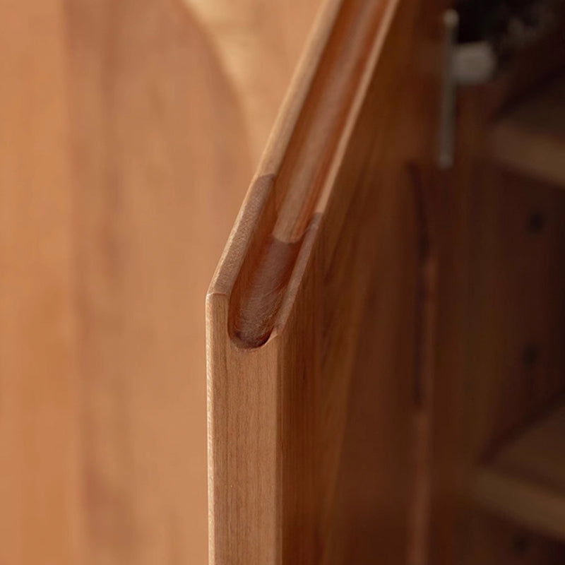 Front view of the elegant solid wood shoe cabinet with doors, showcasing its minimalist design and spacious storage.