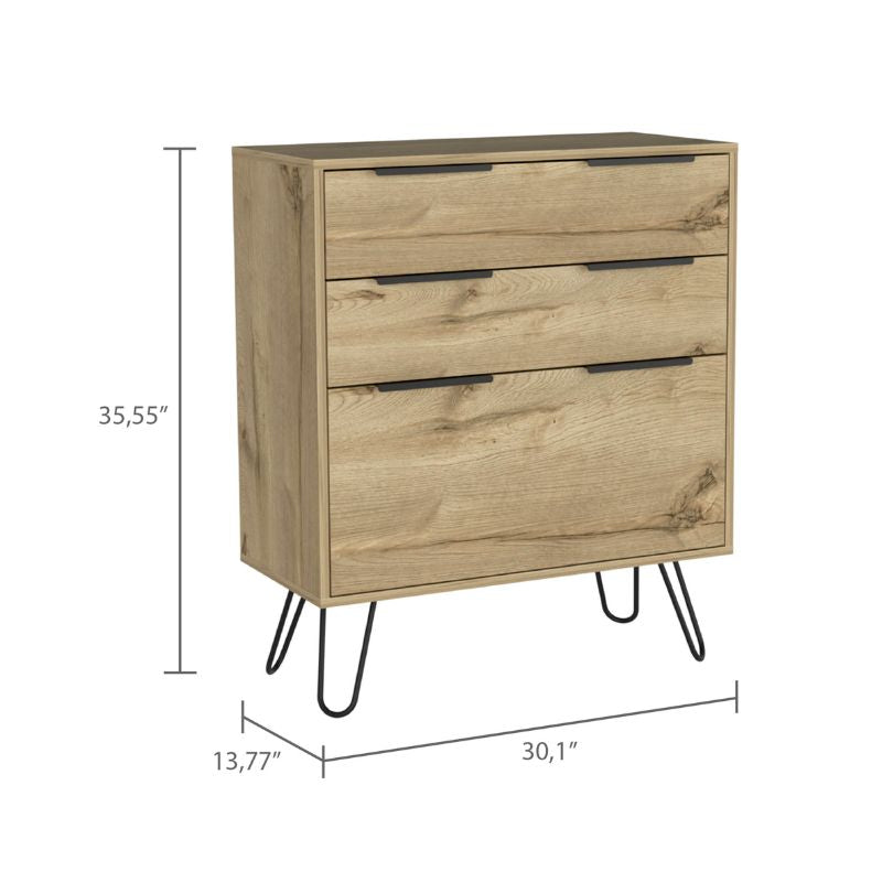 Light oak wooden chest drawer showcasing its sleek design and functionality in a modern bedroom setting.