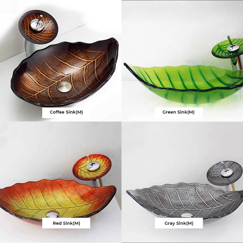 Artistic Leaf Shaped Tempered Glass Vessel Sink - Image 6