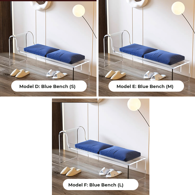 A blue acrylic bench showcasing a sleek design, perfect for resting.