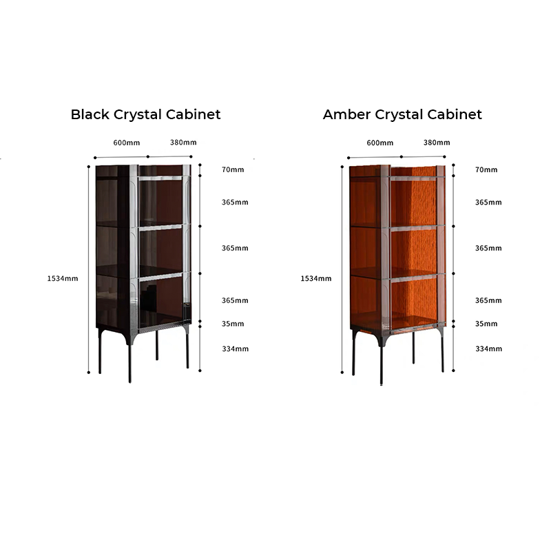 Amber crystal acrylic storage display cabinet in a cozy living room