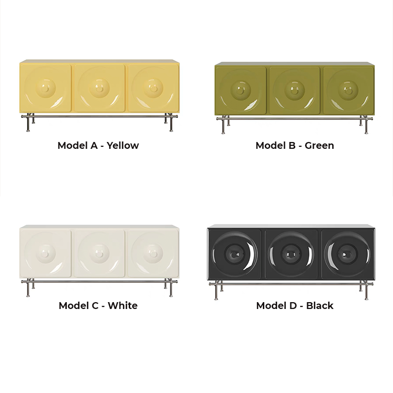 Front view of the elegant 3-drawer cabinet showcasing its stylish design and metal base.