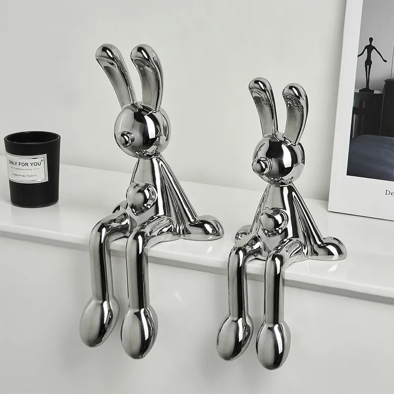 Close-up of the unique rabbit figurine highlighting its electroplated finish and intricate design.