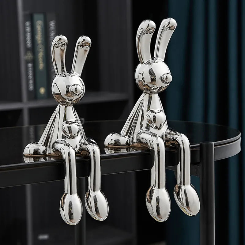 Close-up of the unique rabbit figurine highlighting its electroplated finish and intricate design.