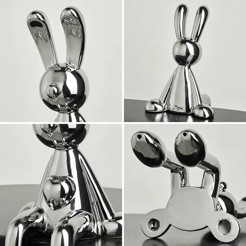 Large ceramic rabbit figurine artfully arranged on a coffee table, perfect for modern living spaces.