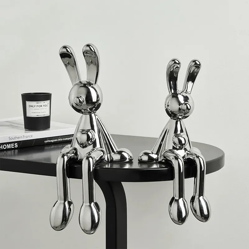 Chic ceramic rabbit figurine displayed on a modern shelf, enhancing contemporary decor.