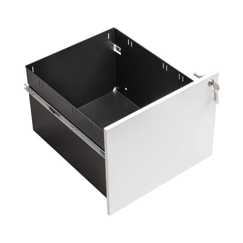 Side view of the mobile filing cabinet on wheels, highlighting its portability.