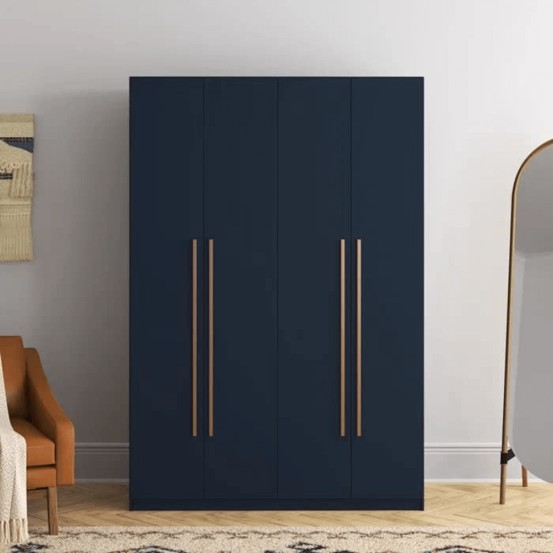 Sleek modern freestanding wardrobe armoire from the side, highlighting its spacious interior and stylish finish.