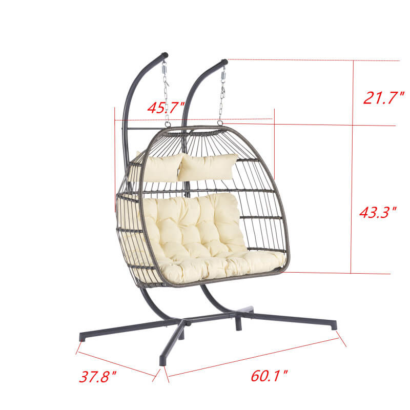 Close-up of the comfortable seating in the rattan hanging chair.