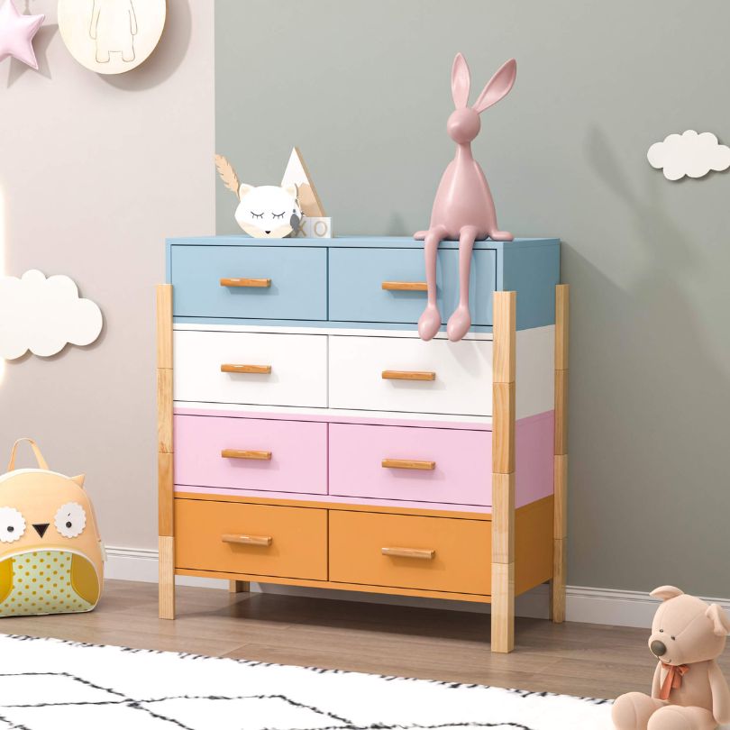 Close-up of the multicolor finish on the stylish storage cabinet for home, highlighting the quality materials.