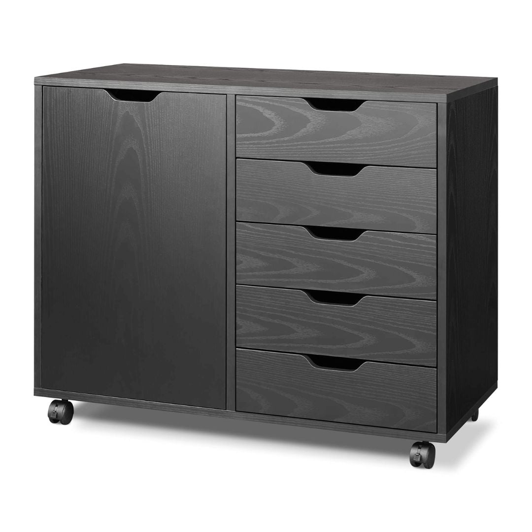 Sleek 5-drawer mobile office cabinet with wheels, perfect for modern workspaces.