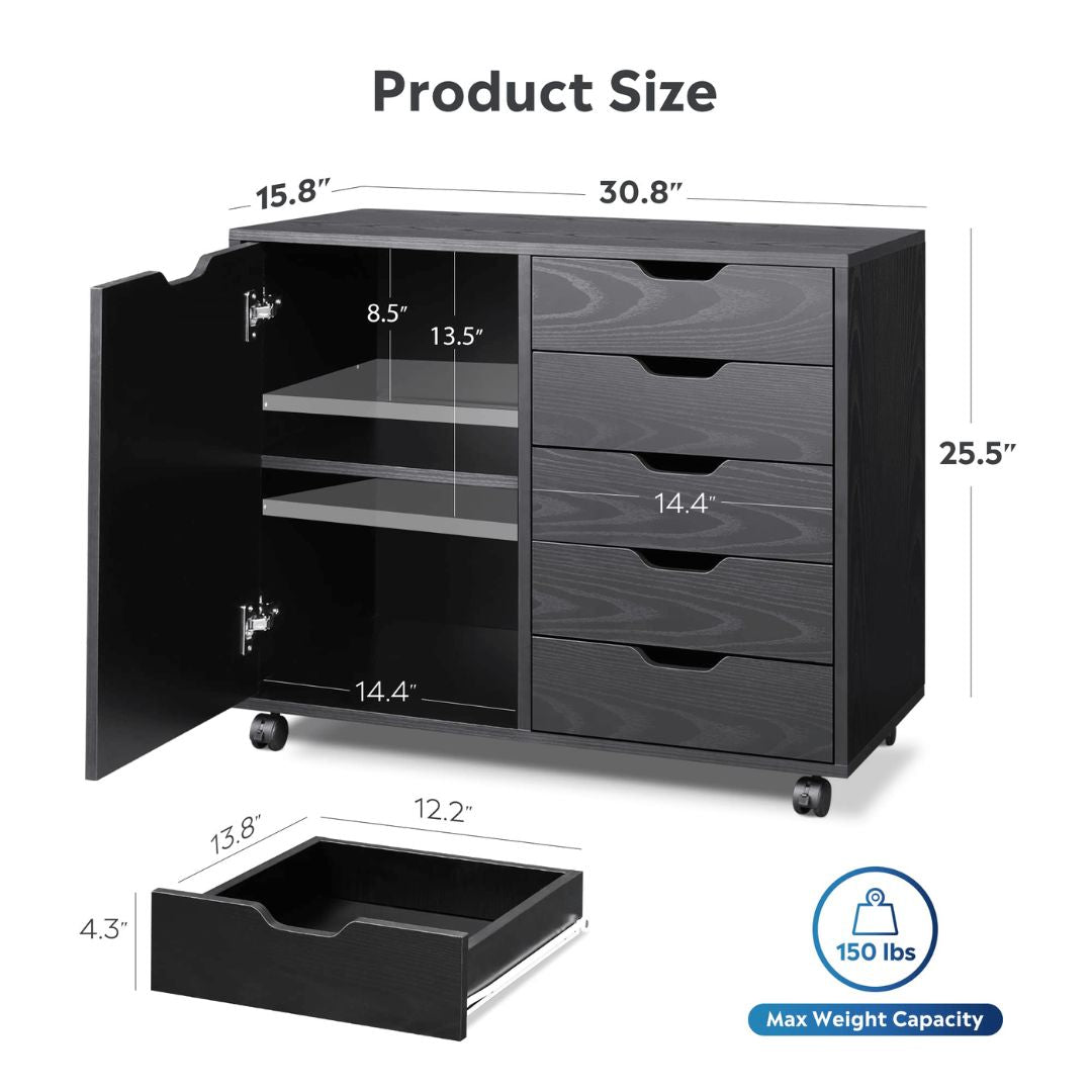 Sleek cabinet in a home office setting, highlighting its functionality and modern style.