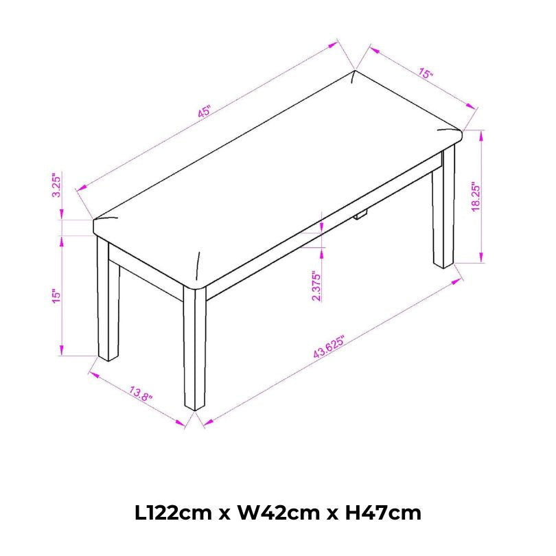 Side view of the dining set with bench pulled out, perfect for family seating.