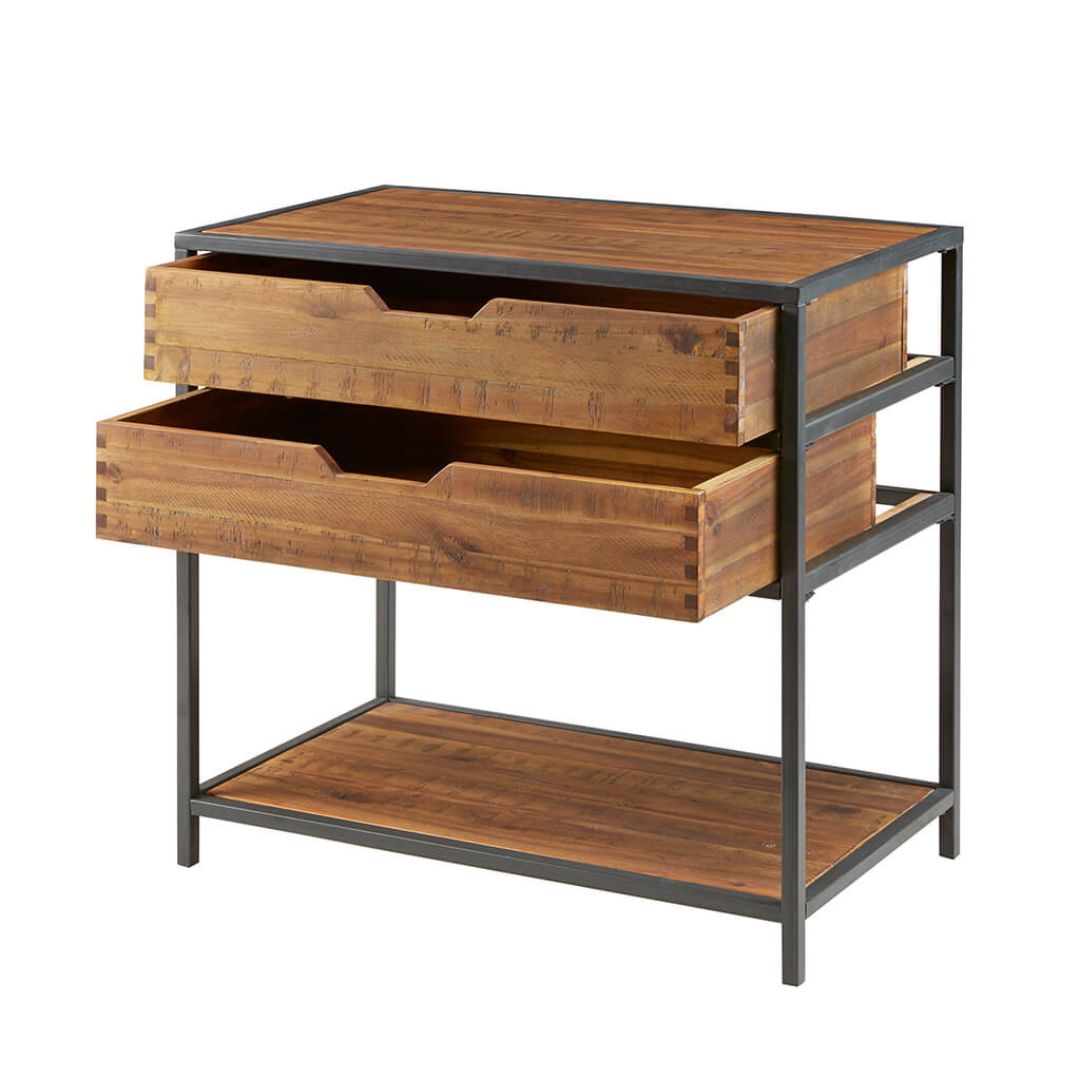 Close-up view of the accent chests drawer, emphasizing its sleek design and functionality.